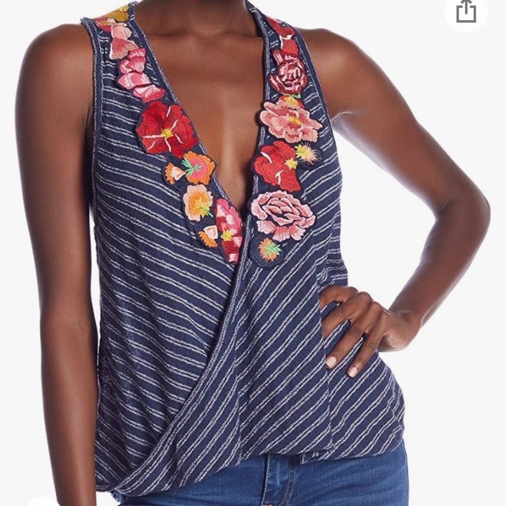 Free People Frida Embroidered Faux Wrap Tank Top